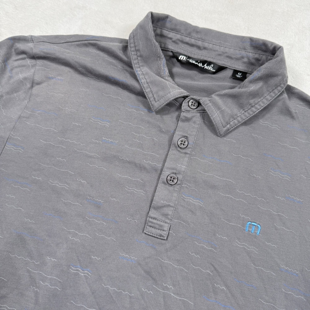 Travis Mathew Mens Grey Wave Print Pima‎ Cotton Blend Polo Shirt Size Medium